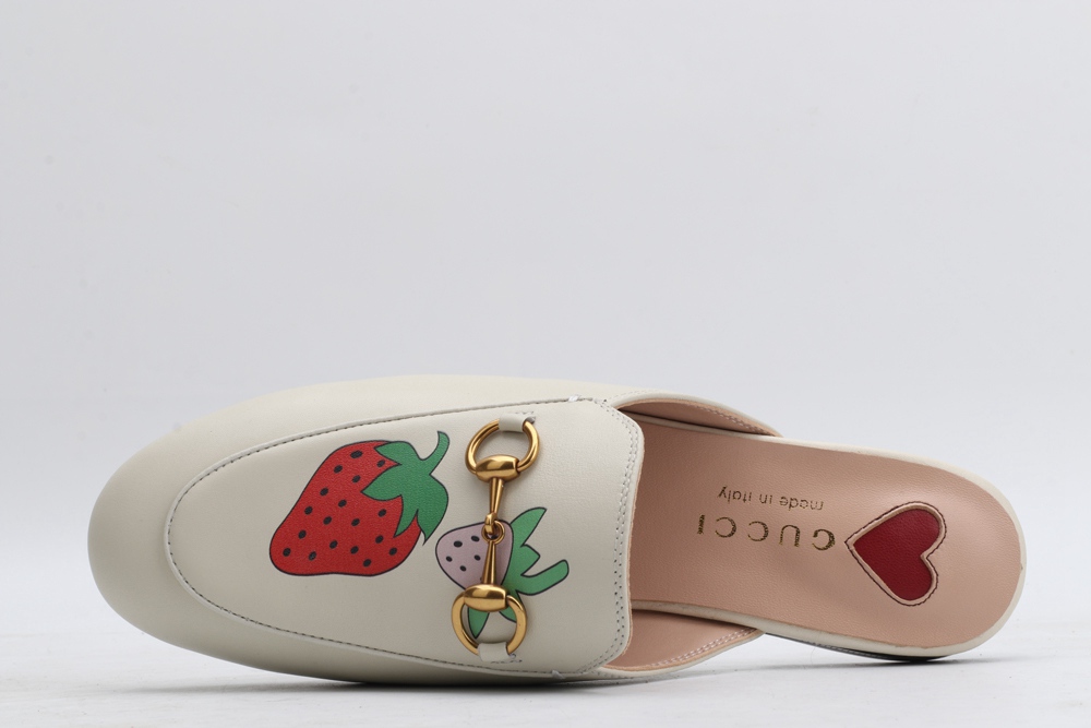 White New Strawberry Print Princetown Leather